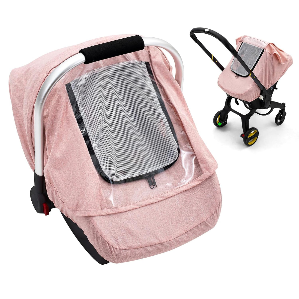 Baby Car Seat Cover, Waterproof Carseat Cover with EVA Transparent Window, Universal Car Seat Rain Cover with Storage Bag, Breathable Baby Carrier Cover for Cold Weather