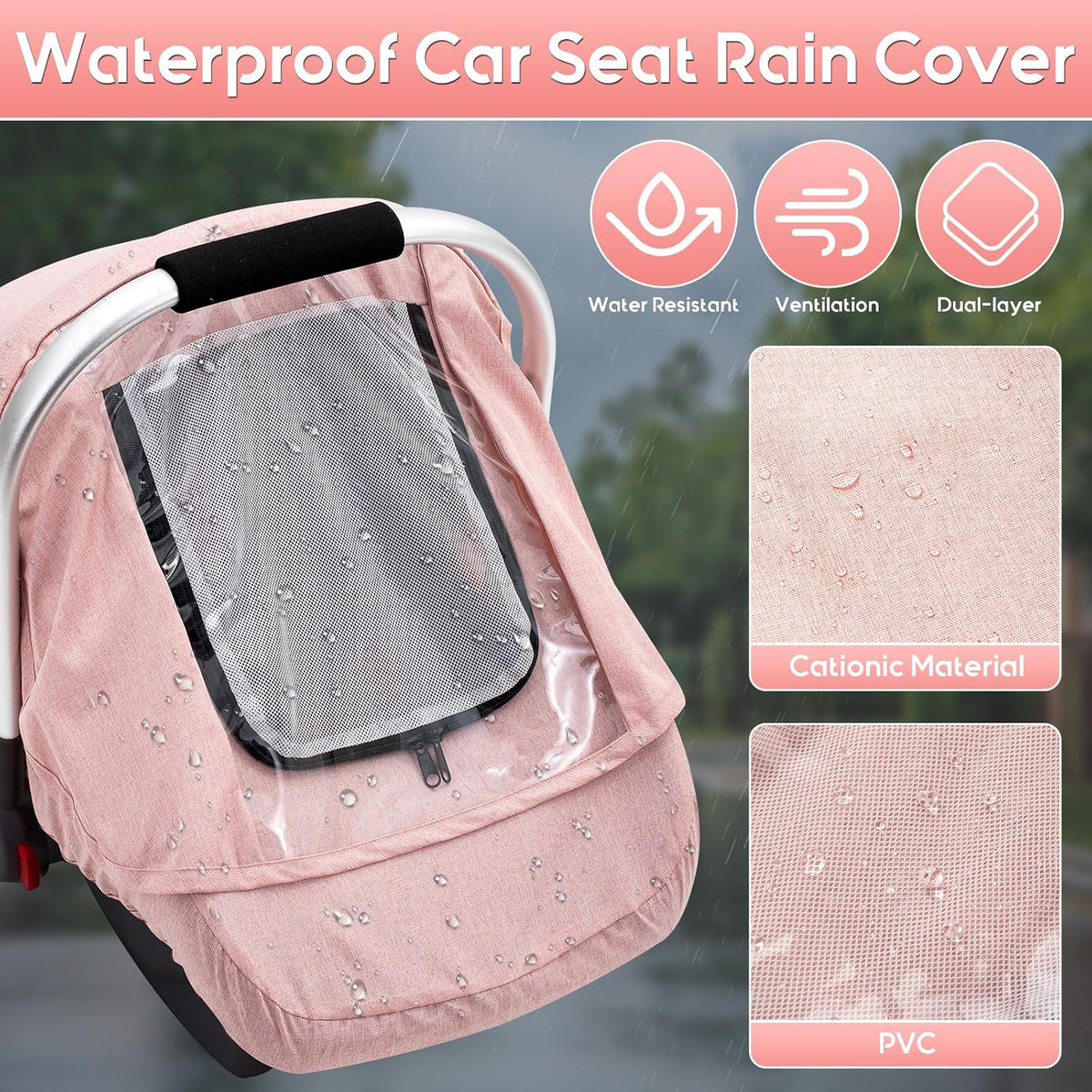 Baby Car Seat Cover, Waterproof Carseat Cover with EVA Transparent Window, Universal Car Seat Rain Cover with Storage Bag, Breathable Baby Carrier Cover for Cold Weather
