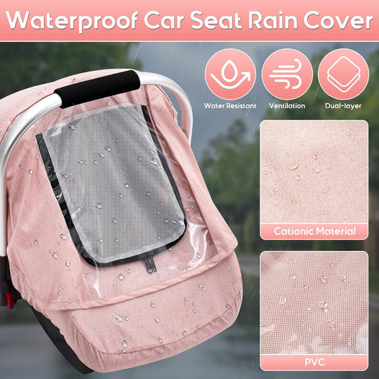 Baby Car Seat Cover, Waterproof Carseat Cover with EVA Transparent Window, Universal Car Seat Rain Cover with Storage Bag, Breathable Baby Carrier Cover for Cold Weather