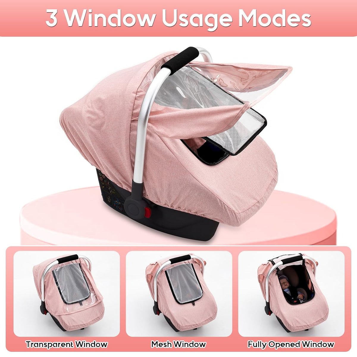 Baby Car Seat Cover, Waterproof Carseat Cover with EVA Transparent Window, Universal Car Seat Rain Cover with Storage Bag, Breathable Baby Carrier Cover for Cold Weather