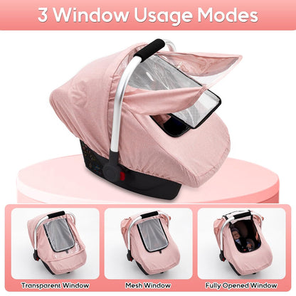 Baby Car Seat Cover, Waterproof Carseat Cover with EVA Transparent Window, Universal Car Seat Rain Cover with Storage Bag, Breathable Baby Carrier Cover for Cold Weather