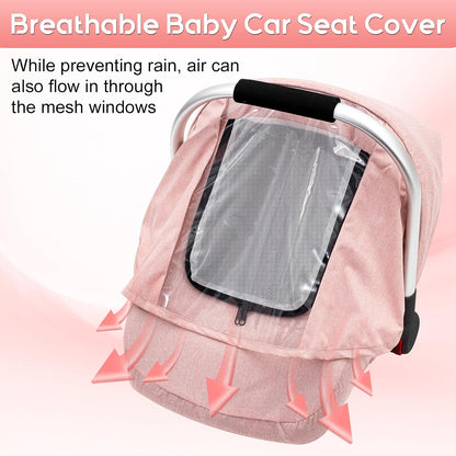 Baby Car Seat Cover, Waterproof Carseat Cover with EVA Transparent Window, Universal Car Seat Rain Cover with Storage Bag, Breathable Baby Carrier Cover for Cold Weather