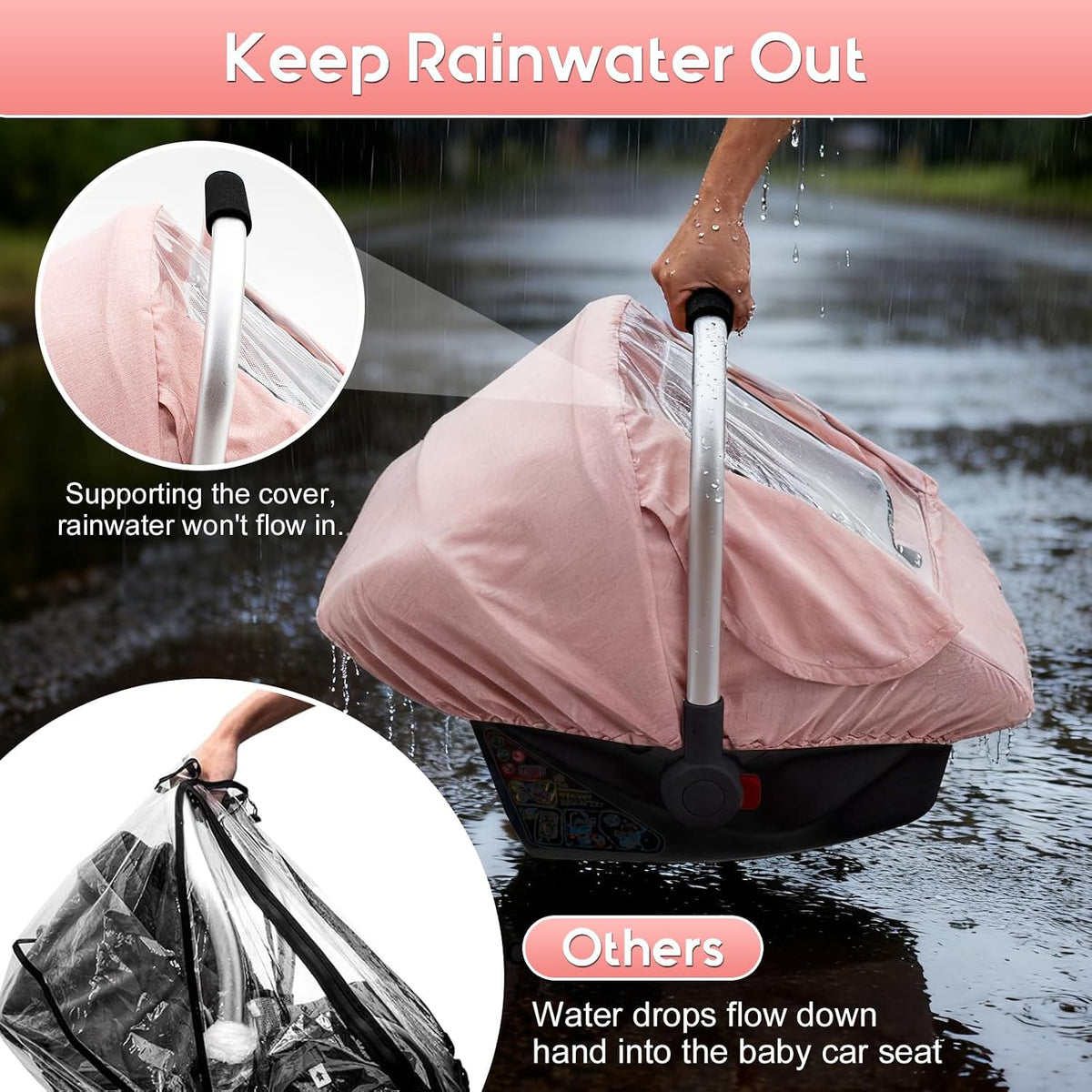 Baby Car Seat Cover, Waterproof Carseat Cover with EVA Transparent Window, Universal Car Seat Rain Cover with Storage Bag, Breathable Baby Carrier Cover for Cold Weather