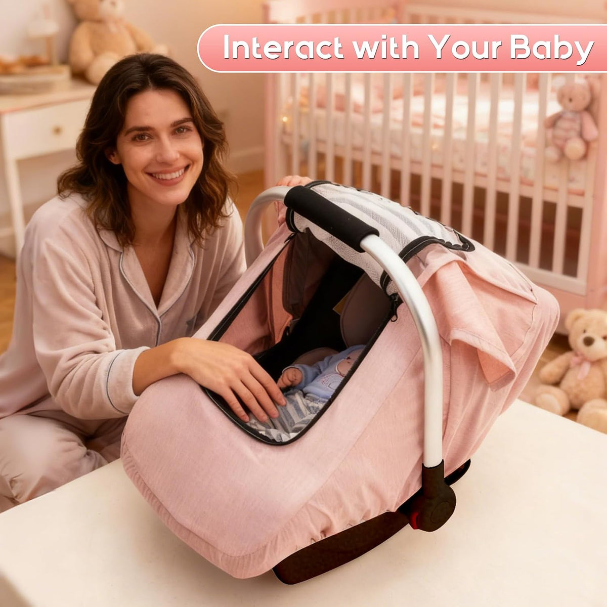 Baby Car Seat Cover, Waterproof Carseat Cover with EVA Transparent Window, Universal Car Seat Rain Cover with Storage Bag, Breathable Baby Carrier Cover for Cold Weather