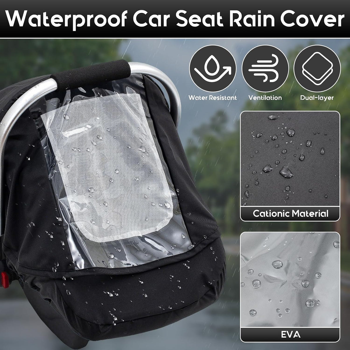 Baby Car Seat Cover, Waterproof Carseat Cover with EVA Transparent Window, Universal Car Seat Rain Cover with Storage Bag, Breathable Baby Carrier Cover for Cold Weather