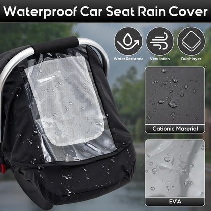 Baby Car Seat Cover, Waterproof Carseat Cover with EVA Transparent Window, Universal Car Seat Rain Cover with Storage Bag, Breathable Baby Carrier Cover for Cold Weather