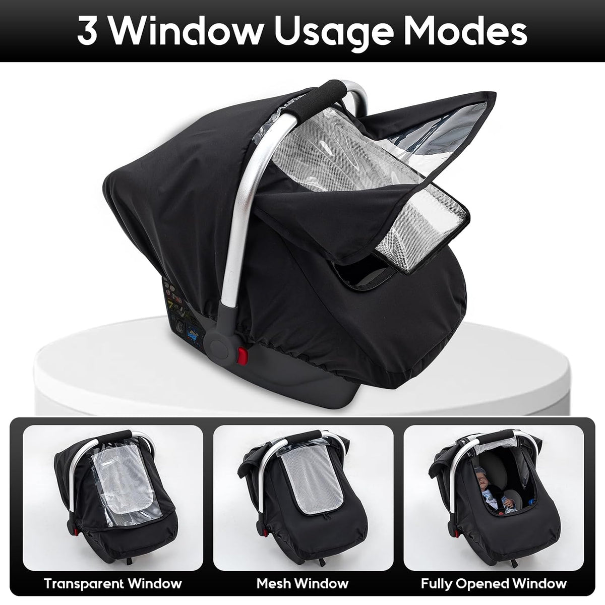 Baby Car Seat Cover, Waterproof Carseat Cover with EVA Transparent Window, Universal Car Seat Rain Cover with Storage Bag, Breathable Baby Carrier Cover for Cold Weather