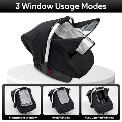 Baby Car Seat Cover, Waterproof Carseat Cover with EVA Transparent Window, Universal Car Seat Rain Cover with Storage Bag, Breathable Baby Carrier Cover for Cold Weather