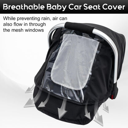 Baby Car Seat Cover, Waterproof Carseat Cover with EVA Transparent Window, Universal Car Seat Rain Cover with Storage Bag, Breathable Baby Carrier Cover for Cold Weather