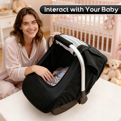 Baby Car Seat Cover, Waterproof Carseat Cover with EVA Transparent Window, Universal Car Seat Rain Cover with Storage Bag, Breathable Baby Carrier Cover for Cold Weather