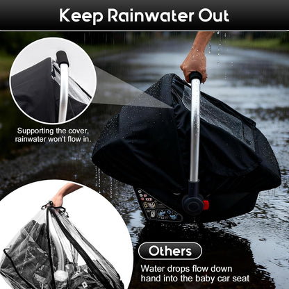 Baby Car Seat Cover, Waterproof Carseat Cover with EVA Transparent Window, Universal Car Seat Rain Cover with Storage Bag, Breathable Baby Carrier Cover for Cold Weather
