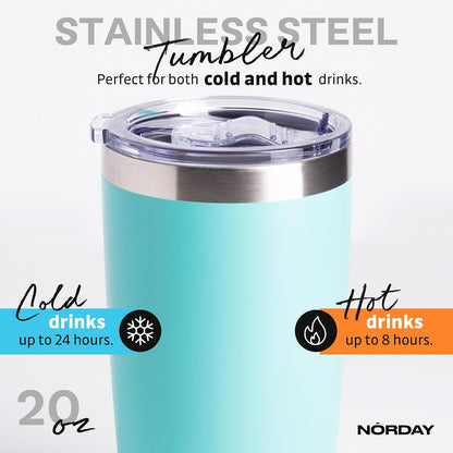 Tumbler Cup with Lid - 20oz Blue - Vacuum Insulated Stainless Steel - Keeps Temperature Up to 24hr - Anti Spill Lid