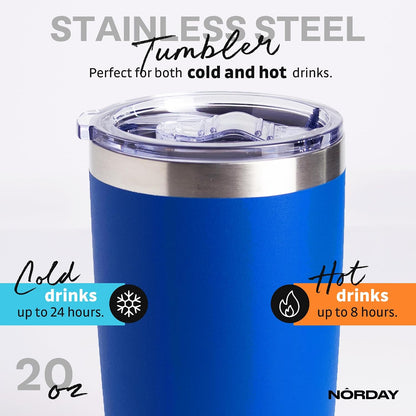 Tumbler Cup with Lid - 20oz Blue - Vacuum Insulated Stainless Steel - Keeps Temperature Up to 24hr - Anti Spill Lid
