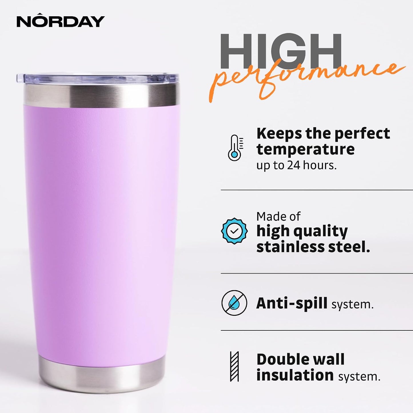 Tumbler Cup with Lid - 20oz Blue - Vacuum Insulated Stainless Steel - Keeps Temperature Up to 24hr - Anti Spill Lid