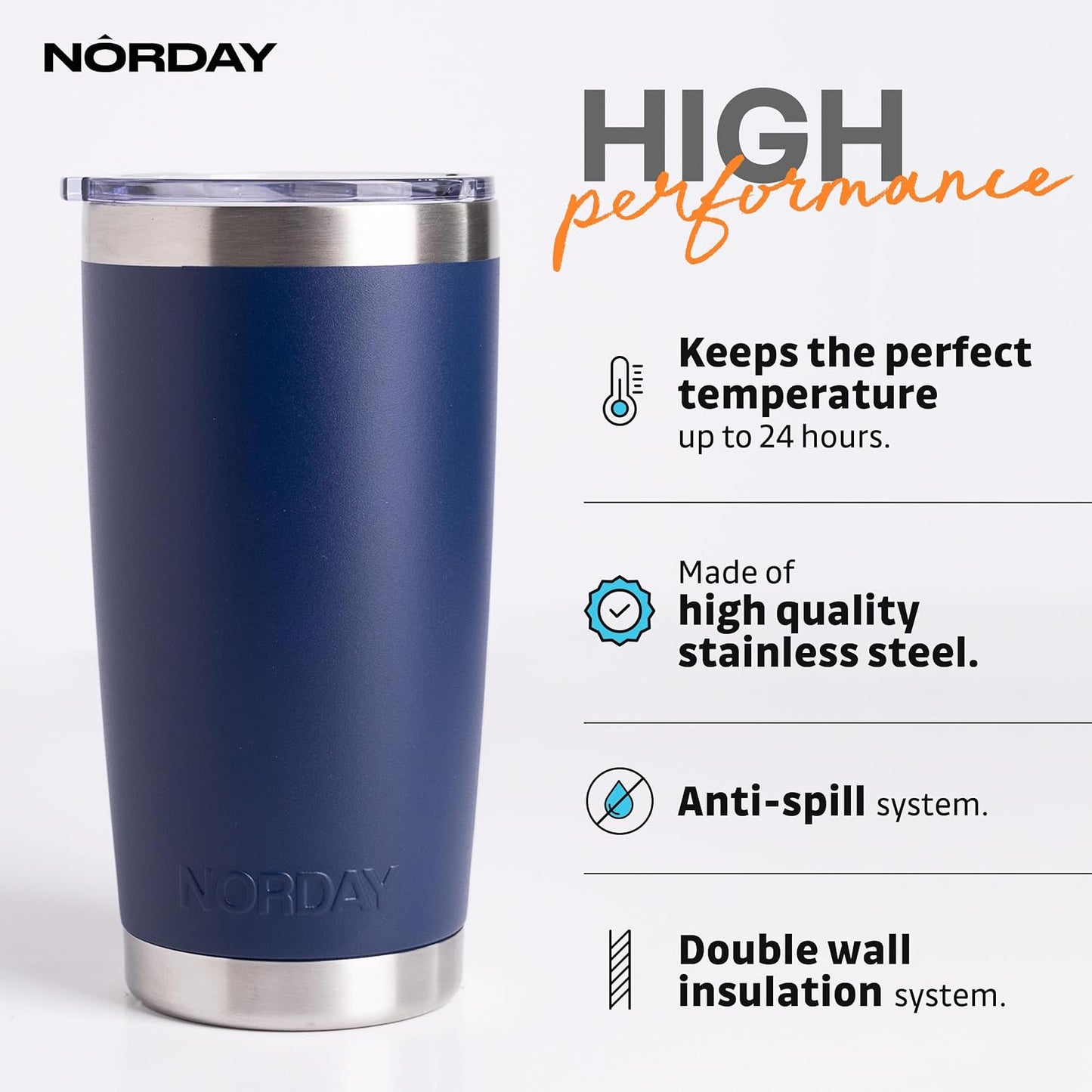 Tumbler Cup with Lid - 20oz Blue - Vacuum Insulated Stainless Steel - Keeps Temperature Up to 24hr - Anti Spill Lid