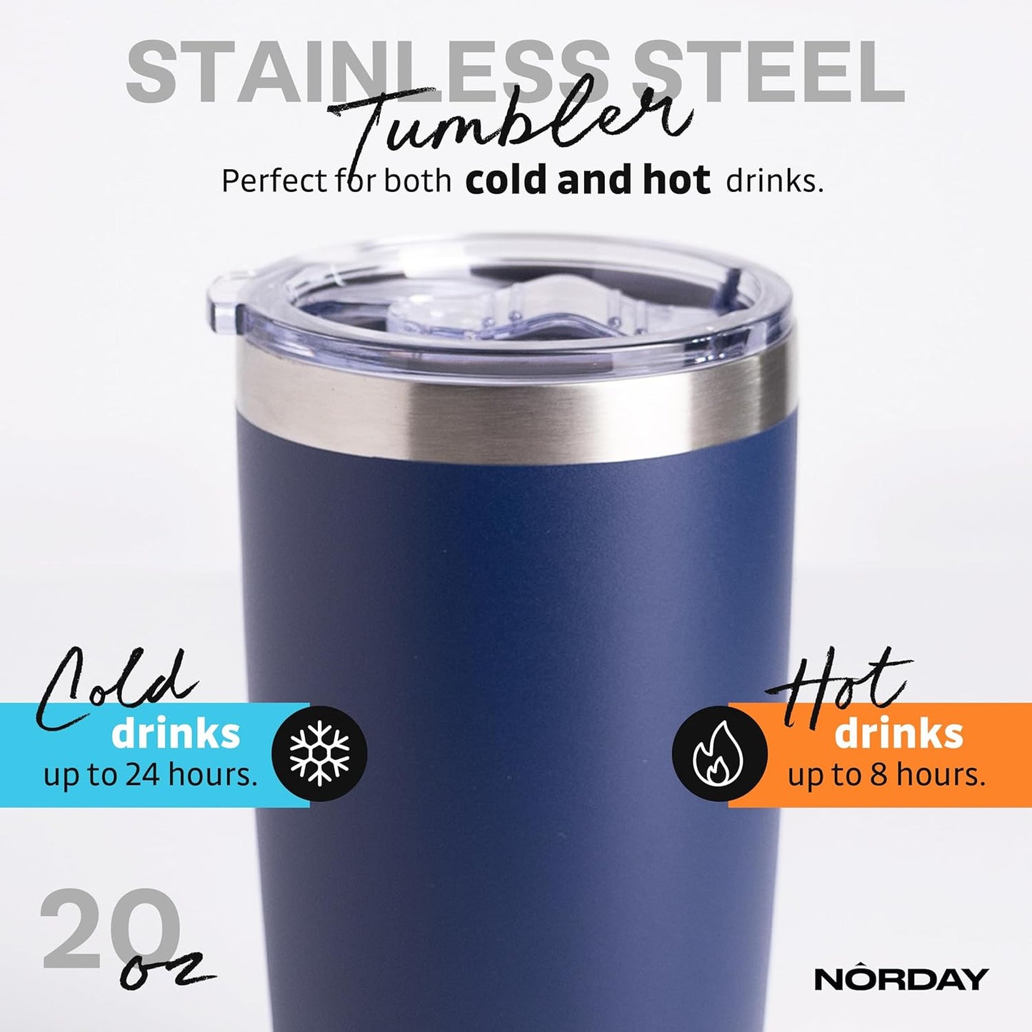 Tumbler Cup with Lid - 20oz Blue - Vacuum Insulated Stainless Steel - Keeps Temperature Up to 24hr - Anti Spill Lid