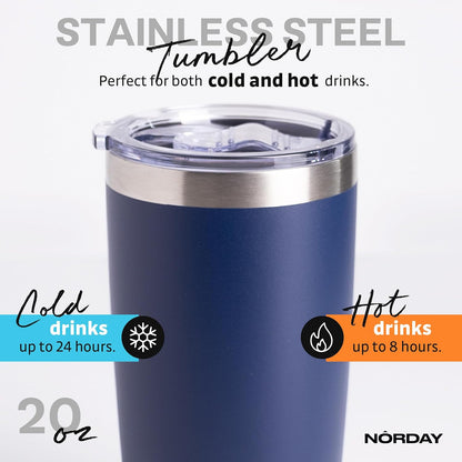Tumbler Cup with Lid - 20oz Blue - Vacuum Insulated Stainless Steel - Keeps Temperature Up to 24hr - Anti Spill Lid