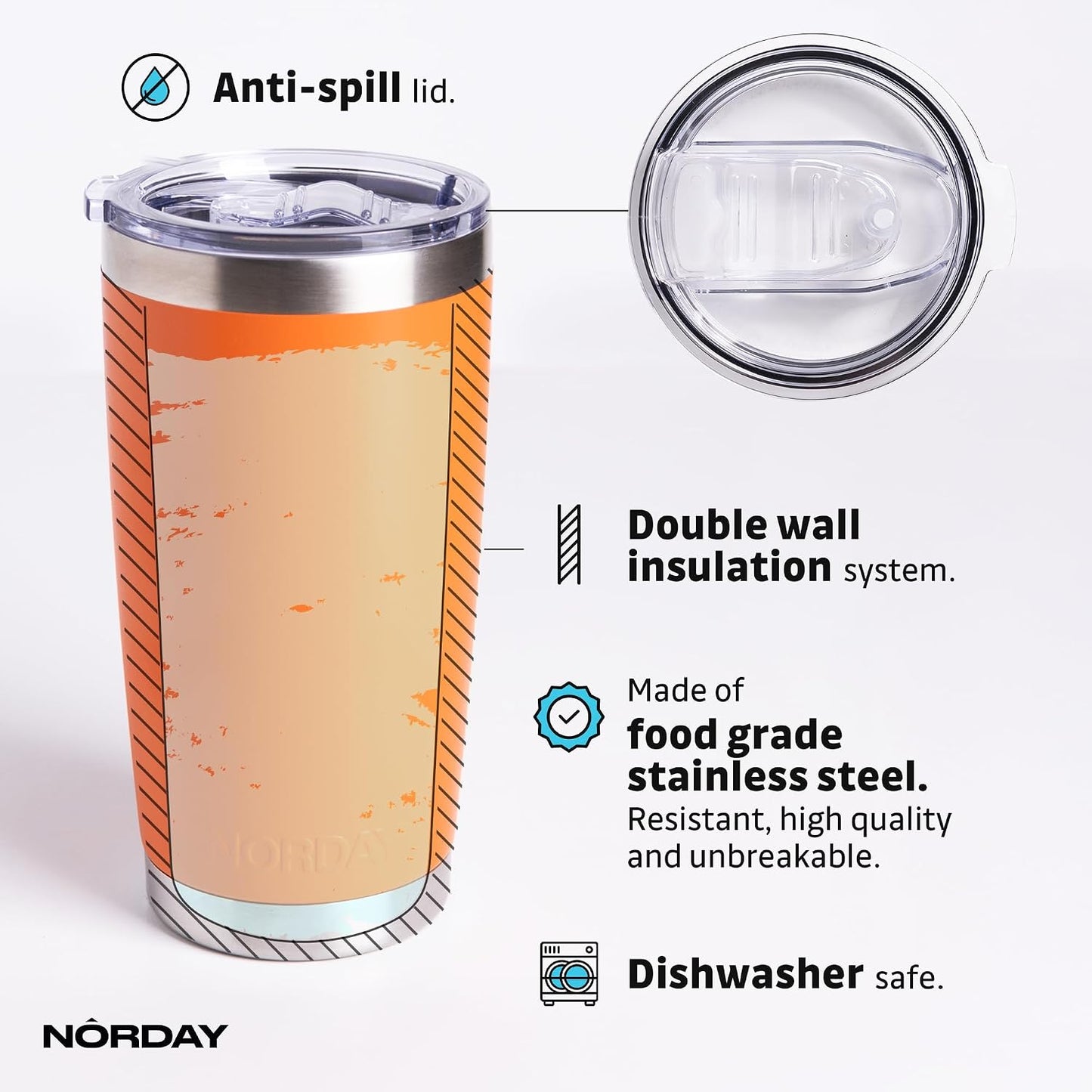 Tumbler Cup with Lid - 20oz Blue - Vacuum Insulated Stainless Steel - Keeps Temperature Up to 24hr - Anti Spill Lid