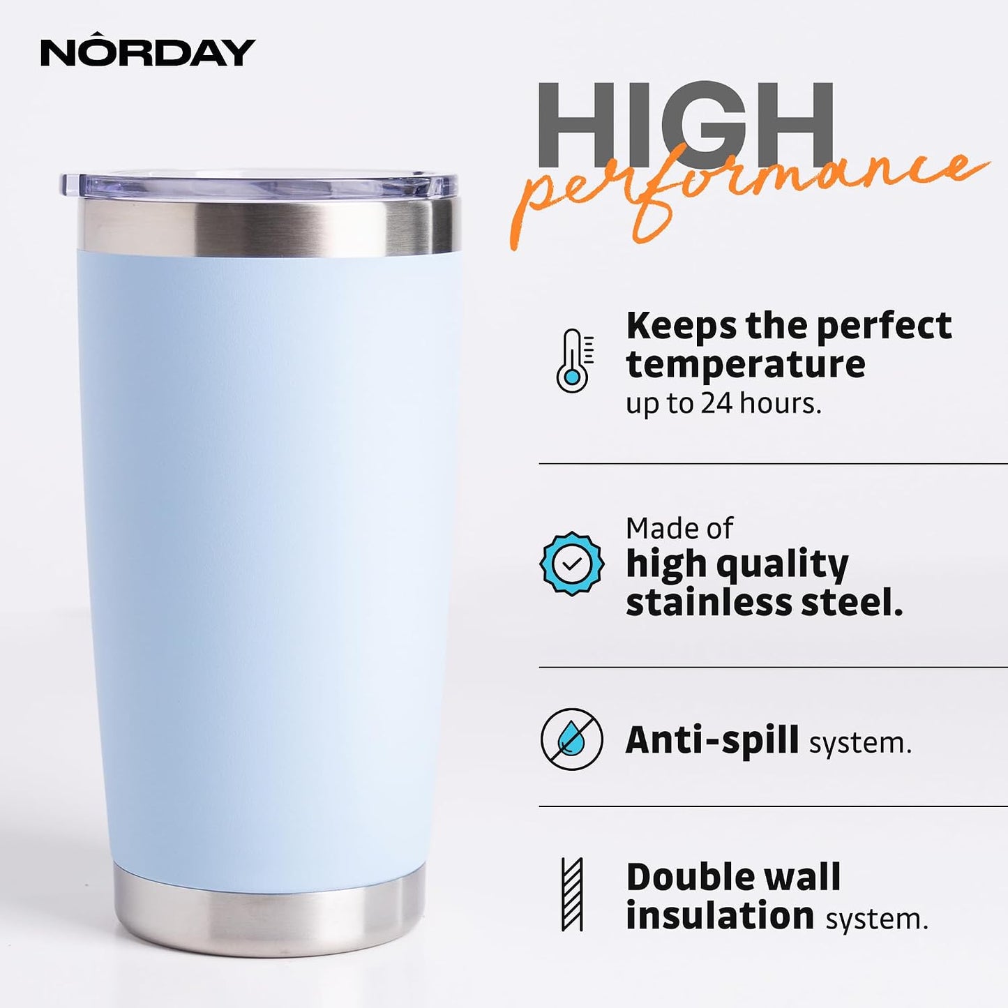Tumbler Cup with Lid - 20oz Blue - Vacuum Insulated Stainless Steel - Keeps Temperature Up to 24hr - Anti Spill Lid