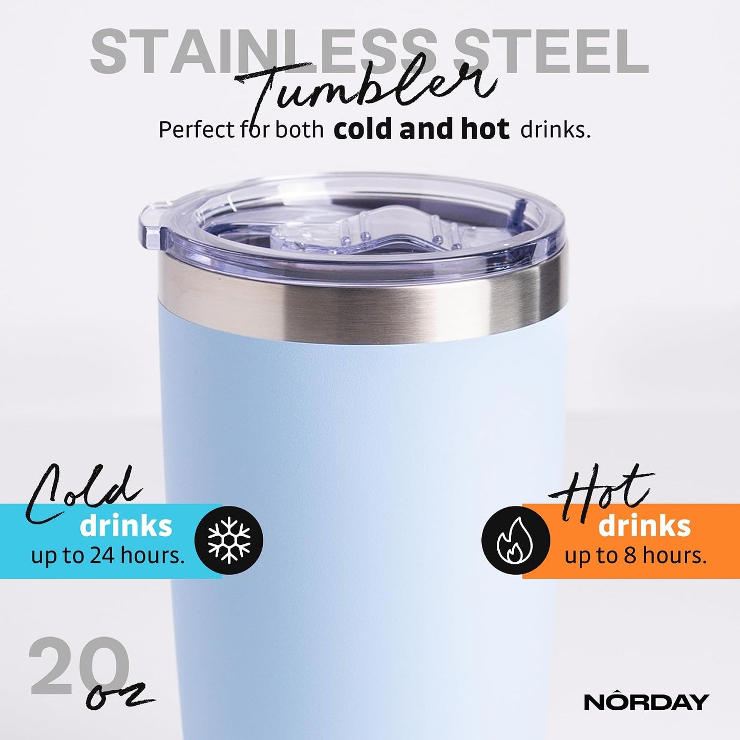 Tumbler Cup with Lid - 20oz Blue - Vacuum Insulated Stainless Steel - Keeps Temperature Up to 24hr - Anti Spill Lid