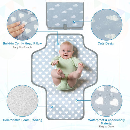 Portable Diaper Changing Pad, Waterproof Baby Changing Mat, Foldable Travel Diaper Changing Pads for Baby, Baby Essentials Shower Registry Gifts