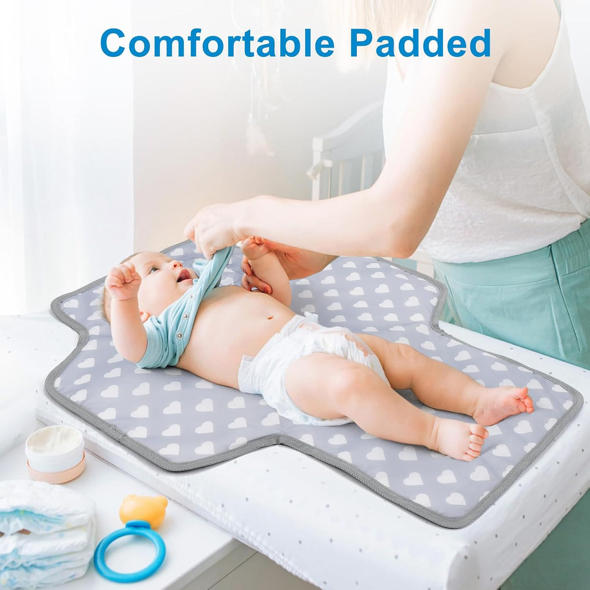 Portable Diaper Changing Pad, Waterproof Baby Changing Mat, Foldable Travel Diaper Changing Pads for Baby, Baby Essentials Shower Registry Gifts