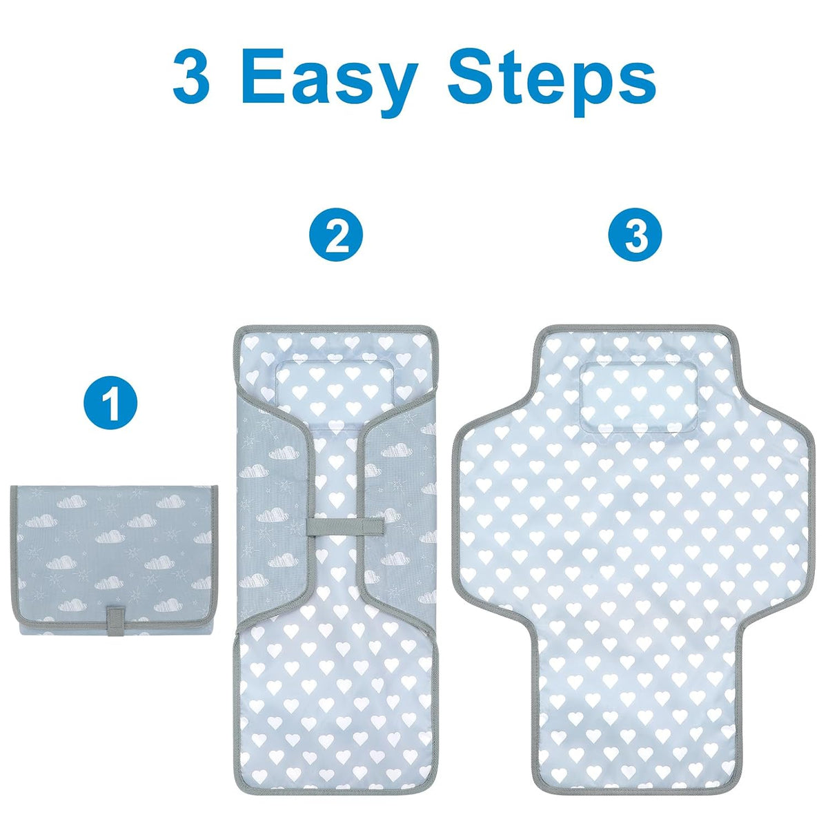 Portable Diaper Changing Pad, Waterproof Baby Changing Mat, Foldable Travel Diaper Changing Pads for Baby, Baby Essentials Shower Registry Gifts