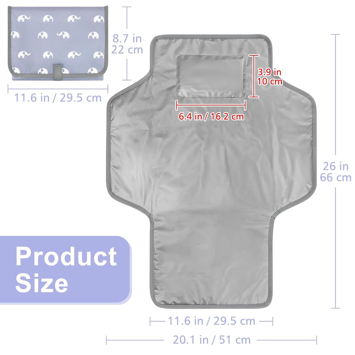 Portable Diaper Changing Pad, Waterproof Baby Changing Mat, Foldable Travel Diaper Changing Pads for Baby, Baby Essentials Shower Registry Gifts