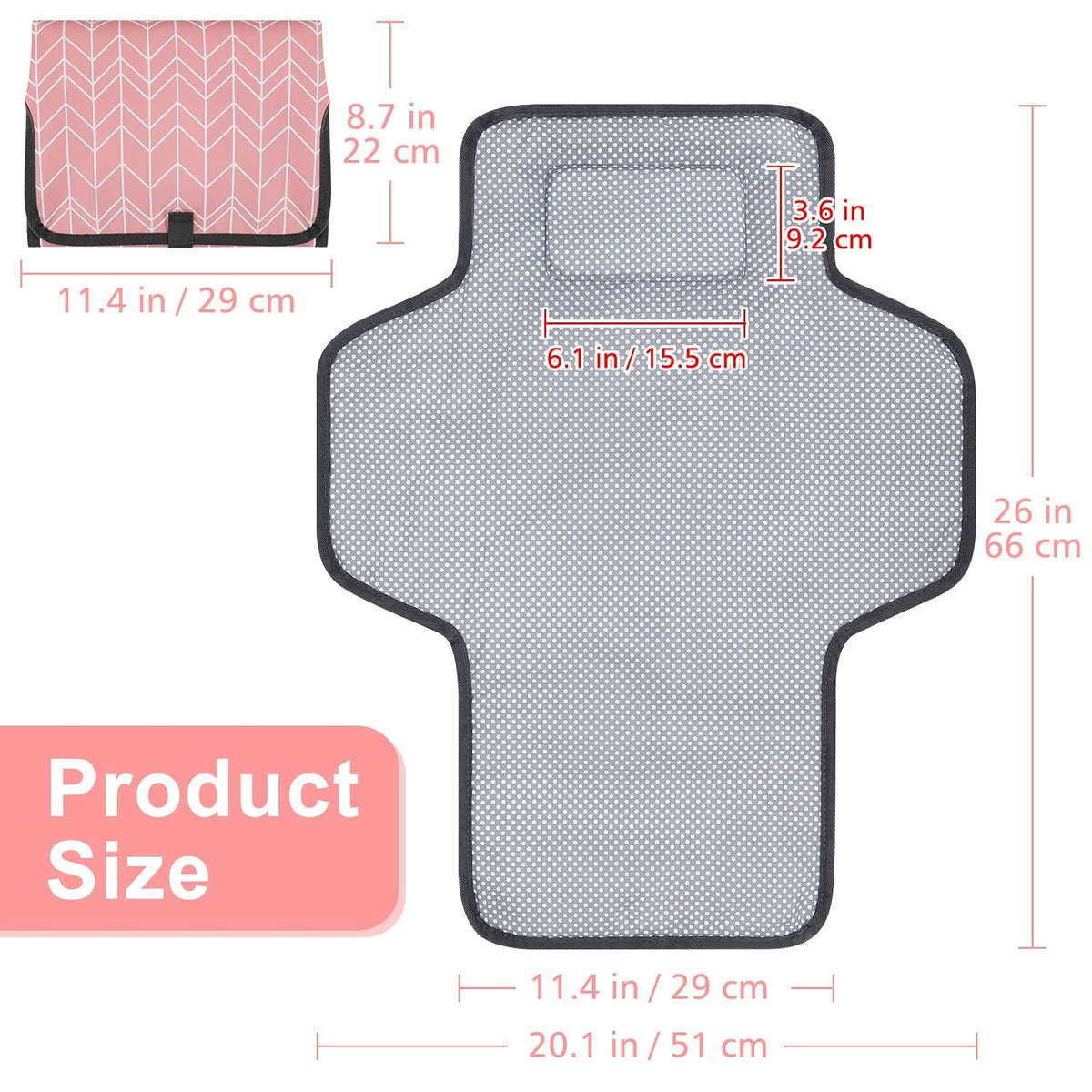 Portable Diaper Changing Pad, Waterproof Baby Changing Mat, Foldable Travel Diaper Changing Pads for Baby, Baby Essentials Shower Registry Gifts