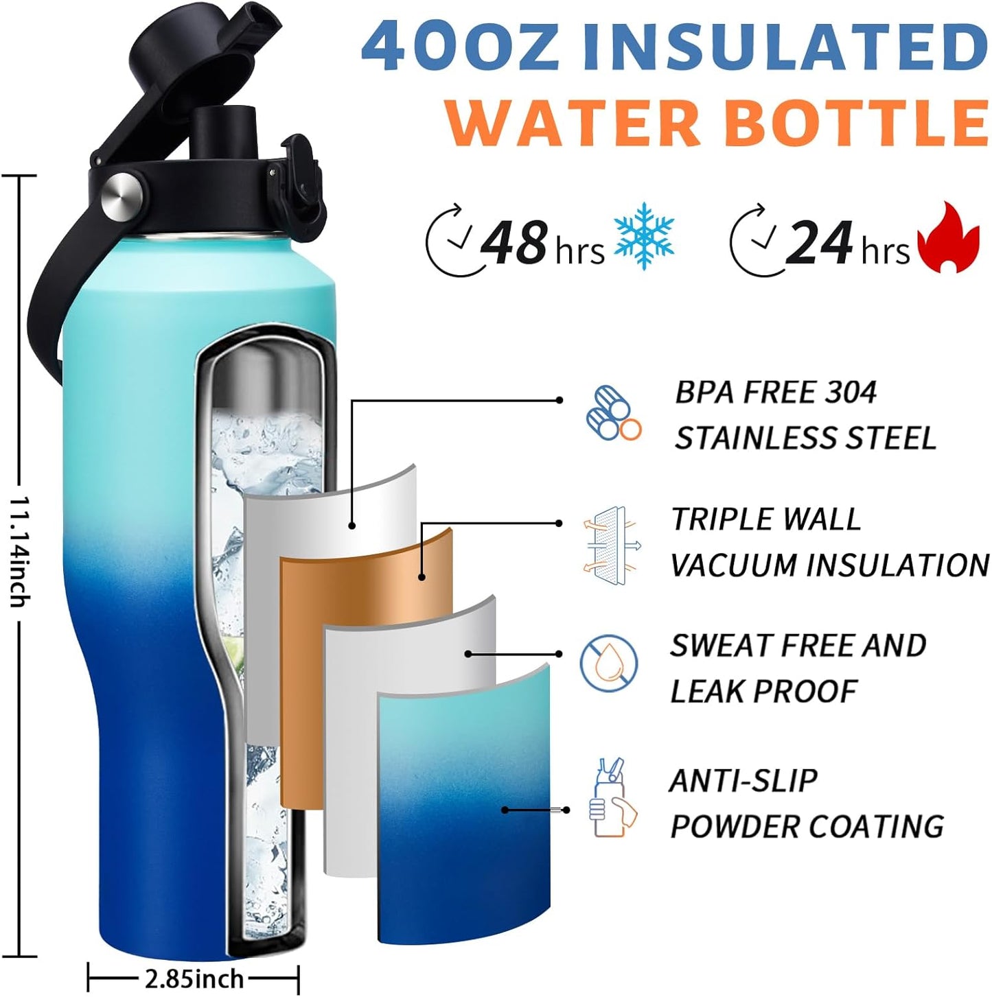 32 oz Stainless Steel Water Bottle with Straw - Spout Lid, Carrier Bag, Keep Cold-48H & Hot-24H Vacuum Insulated Flask Water Bottles Fits in Car Cup Holder, Bike, Coffee Travel Mug