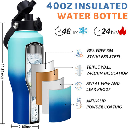 32 oz Stainless Steel Water Bottle with Straw - Spout Lid, Carrier Bag, Keep Cold-48H & Hot-24H Vacuum Insulated Flask Water Bottles Fits in Car Cup Holder, Bike, Coffee Travel Mug