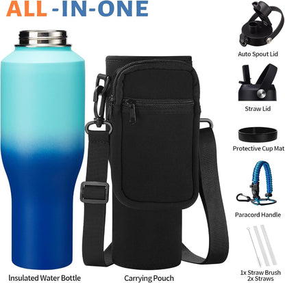 32 oz Stainless Steel Water Bottle with Straw - Spout Lid, Carrier Bag, Keep Cold-48H & Hot-24H Vacuum Insulated Flask Water Bottles Fits in Car Cup Holder, Bike, Coffee Travel Mug
