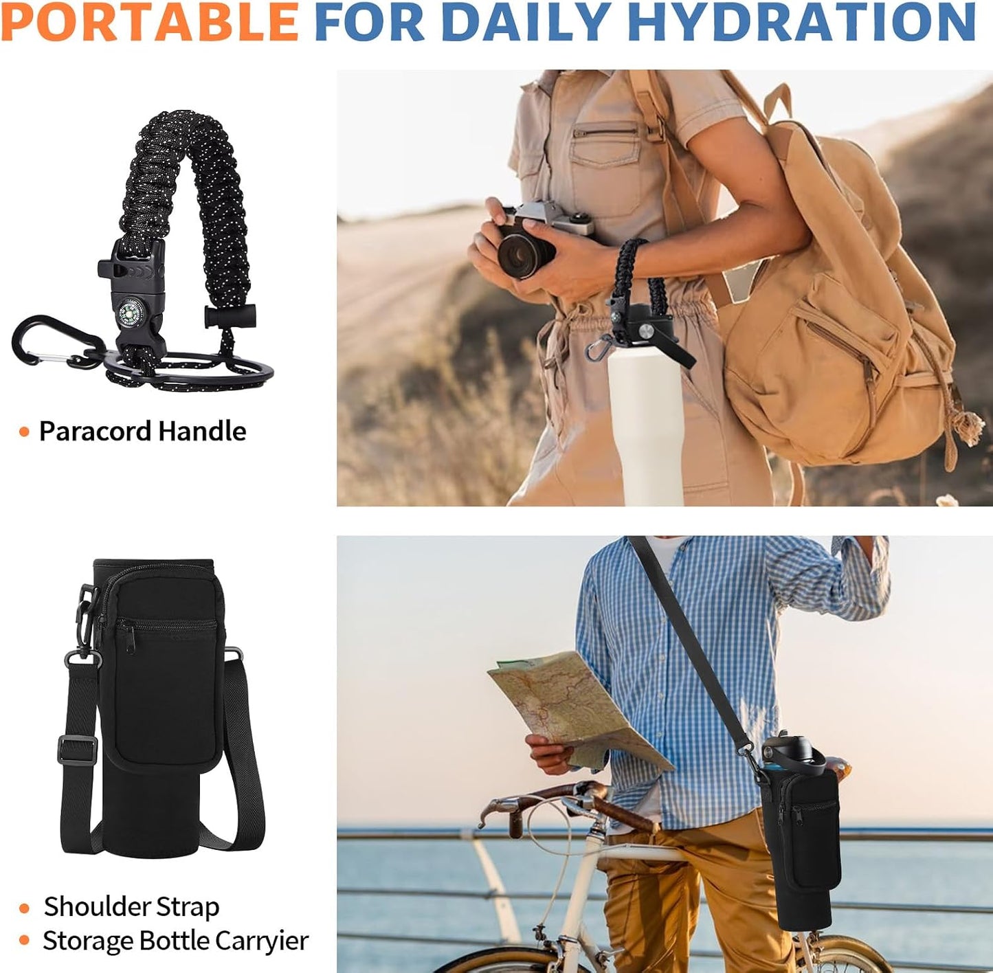 32 oz Stainless Steel Water Bottle with Straw - Spout Lid, Carrier Bag, Keep Cold-48H & Hot-24H Vacuum Insulated Flask Water Bottles Fits in Car Cup Holder, Bike, Coffee Travel Mug