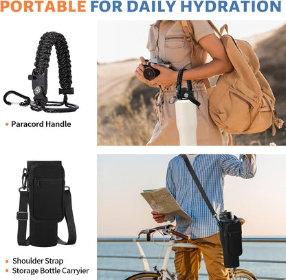 32 oz Stainless Steel Water Bottle with Straw - Spout Lid, Carrier Bag, Keep Cold-48H & Hot-24H Vacuum Insulated Flask Water Bottles Fits in Car Cup Holder, Bike, Coffee Travel Mug