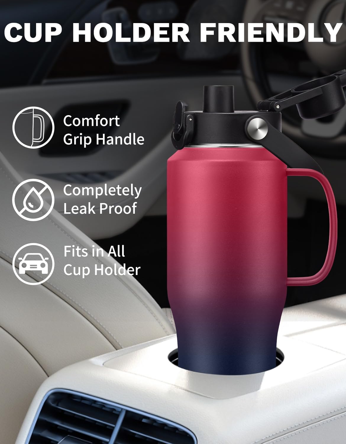 32 oz Stainless Steel Water Bottle with Straw - Spout Lid, Carrier Bag, Keep Cold-48H & Hot-24H Vacuum Insulated Flask Water Bottles Fits in Car Cup Holder, Bike, Coffee Travel Mug