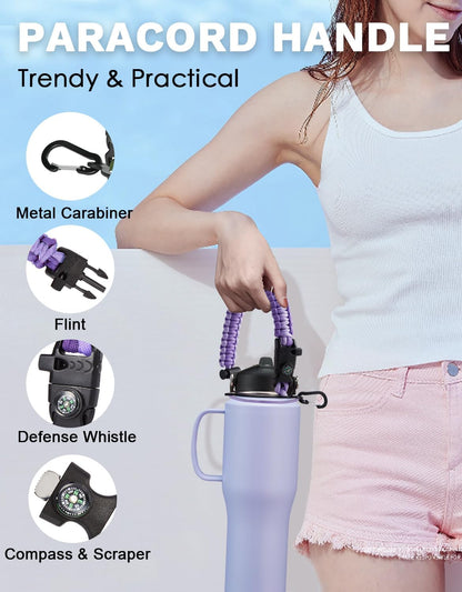 32 oz Stainless Steel Water Bottle with Straw - Spout Lid, Carrier Bag, Keep Cold-48H & Hot-24H Vacuum Insulated Flask Water Bottles Fits in Car Cup Holder, Bike, Coffee Travel Mug