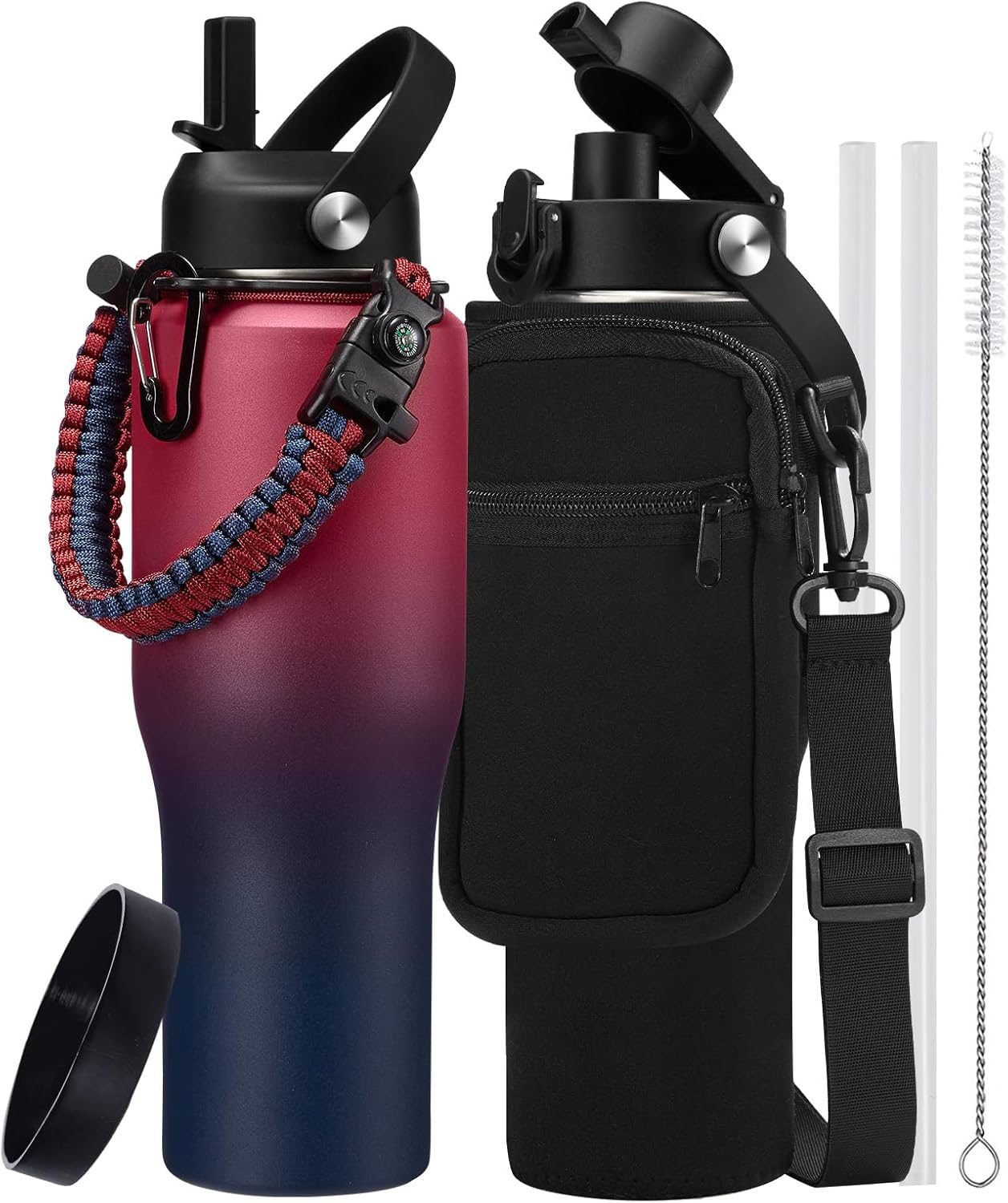 32 oz Stainless Steel Water Bottle with Straw - Spout Lid, Carrier Bag, Keep Cold-48H & Hot-24H Vacuum Insulated Flask Water Bottles Fits in Car Cup Holder, Bike, Coffee Travel Mug