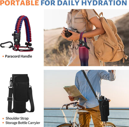 32 oz Stainless Steel Water Bottle with Straw - Spout Lid, Carrier Bag, Keep Cold-48H & Hot-24H Vacuum Insulated Flask Water Bottles Fits in Car Cup Holder, Bike, Coffee Travel Mug