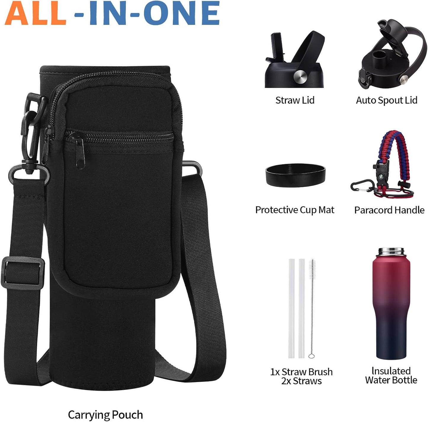 32 oz Stainless Steel Water Bottle with Straw - Spout Lid, Carrier Bag, Keep Cold-48H & Hot-24H Vacuum Insulated Flask Water Bottles Fits in Car Cup Holder, Bike, Coffee Travel Mug