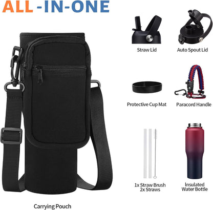 32 oz Stainless Steel Water Bottle with Straw - Spout Lid, Carrier Bag, Keep Cold-48H & Hot-24H Vacuum Insulated Flask Water Bottles Fits in Car Cup Holder, Bike, Coffee Travel Mug