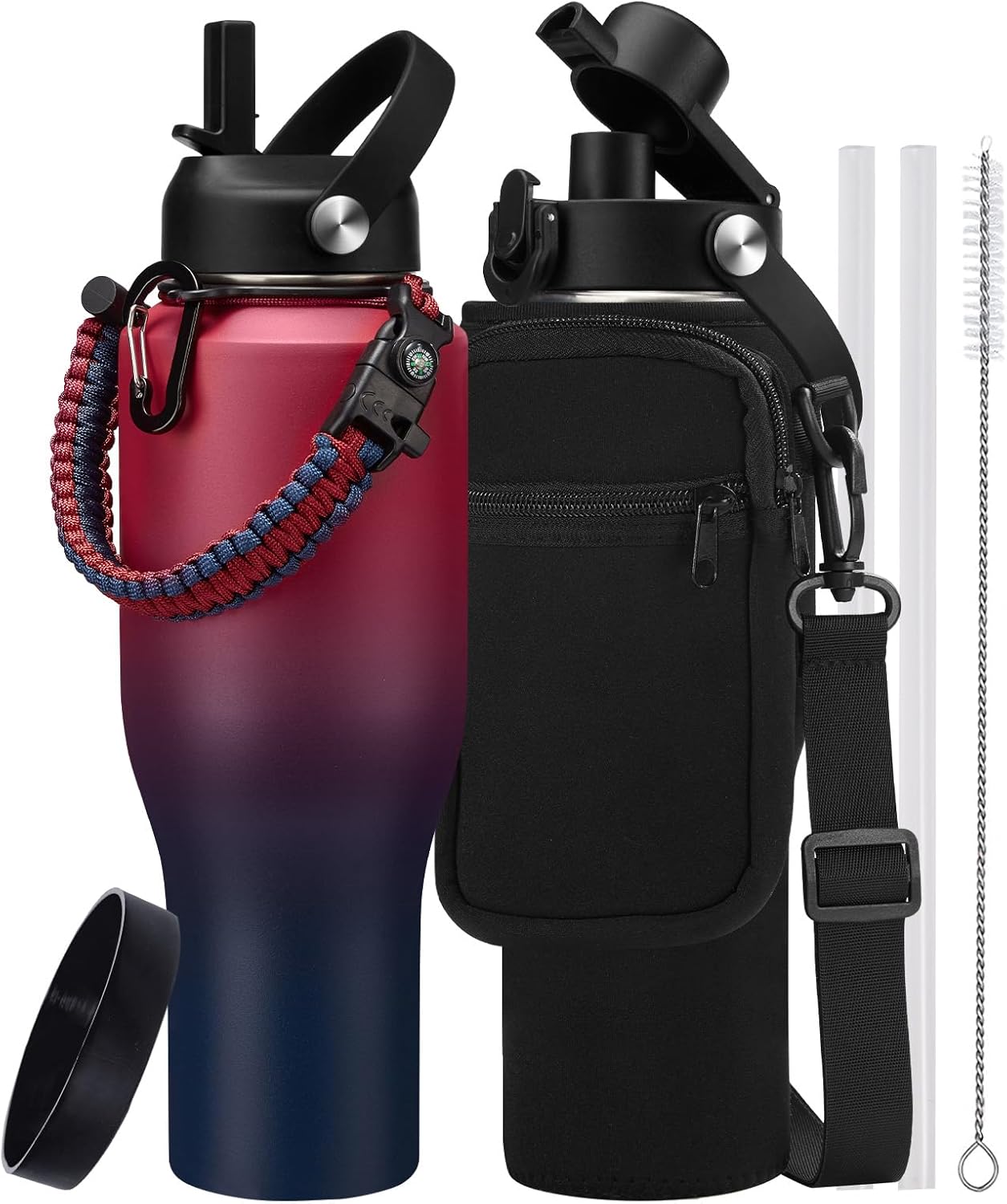 32 oz Stainless Steel Water Bottle with Straw - Spout Lid, Carrier Bag, Keep Cold-48H & Hot-24H Vacuum Insulated Flask Water Bottles Fits in Car Cup Holder, Bike, Coffee Travel Mug