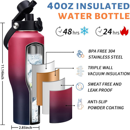 32 oz Stainless Steel Water Bottle with Straw - Spout Lid, Carrier Bag, Keep Cold-48H & Hot-24H Vacuum Insulated Flask Water Bottles Fits in Car Cup Holder, Bike, Coffee Travel Mug