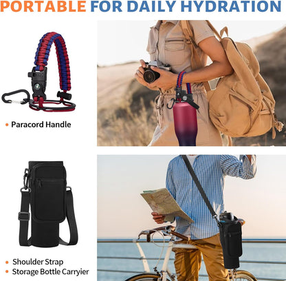 32 oz Stainless Steel Water Bottle with Straw - Spout Lid, Carrier Bag, Keep Cold-48H & Hot-24H Vacuum Insulated Flask Water Bottles Fits in Car Cup Holder, Bike, Coffee Travel Mug