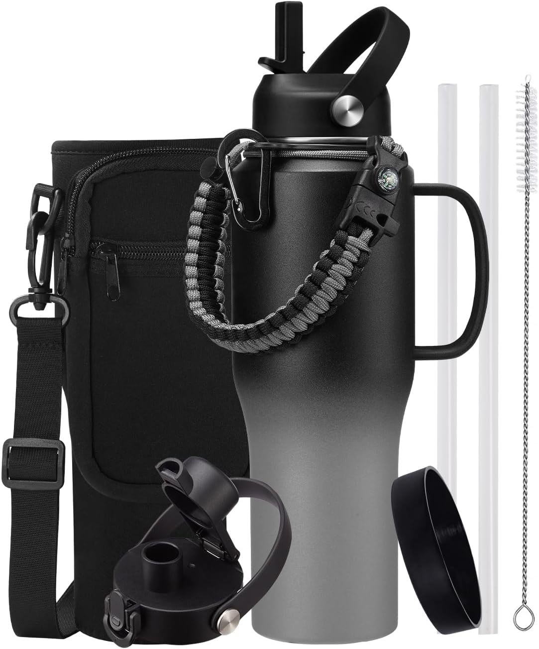 32 oz Stainless Steel Water Bottle with Straw - Spout Lid, Carrier Bag, Keep Cold-48H & Hot-24H Vacuum Insulated Flask Water Bottles Fits in Car Cup Holder, Bike, Coffee Travel Mug