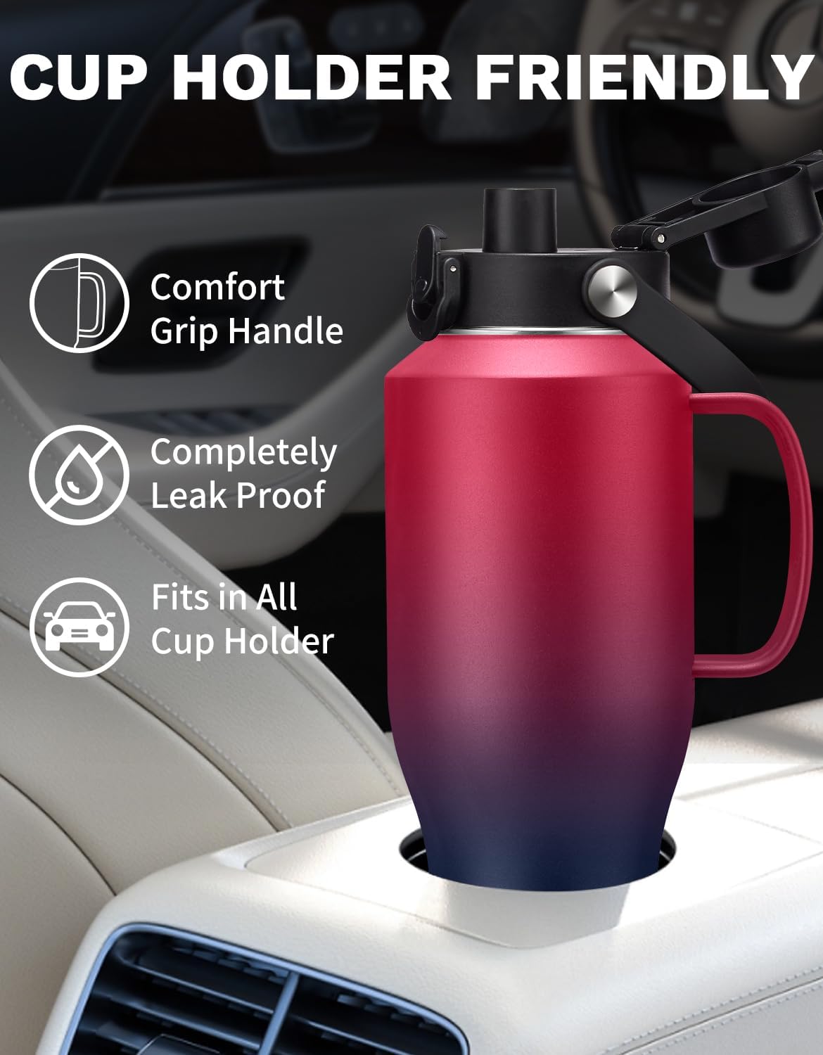 32 oz Stainless Steel Water Bottle with Straw - Spout Lid, Carrier Bag, Keep Cold-48H & Hot-24H Vacuum Insulated Flask Water Bottles Fits in Car Cup Holder, Bike, Coffee Travel Mug
