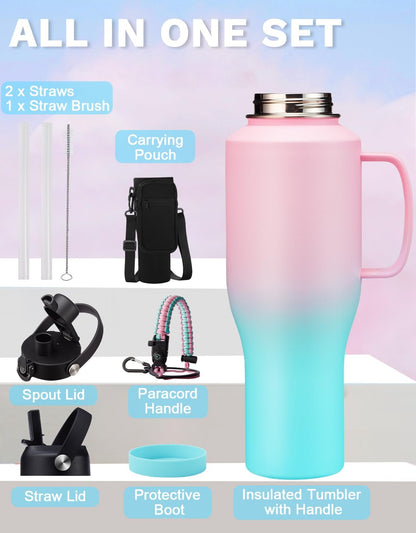32 oz Stainless Steel Water Bottle with Straw - Spout Lid, Carrier Bag, Keep Cold-48H & Hot-24H Vacuum Insulated Flask Water Bottles Fits in Car Cup Holder, Bike, Coffee Travel Mug