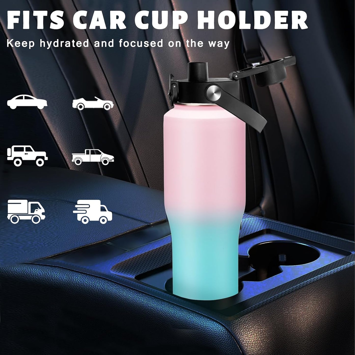 32 oz Stainless Steel Water Bottle with Straw - Spout Lid, Carrier Bag, Keep Cold-48H & Hot-24H Vacuum Insulated Flask Water Bottles Fits in Car Cup Holder, Bike, Coffee Travel Mug