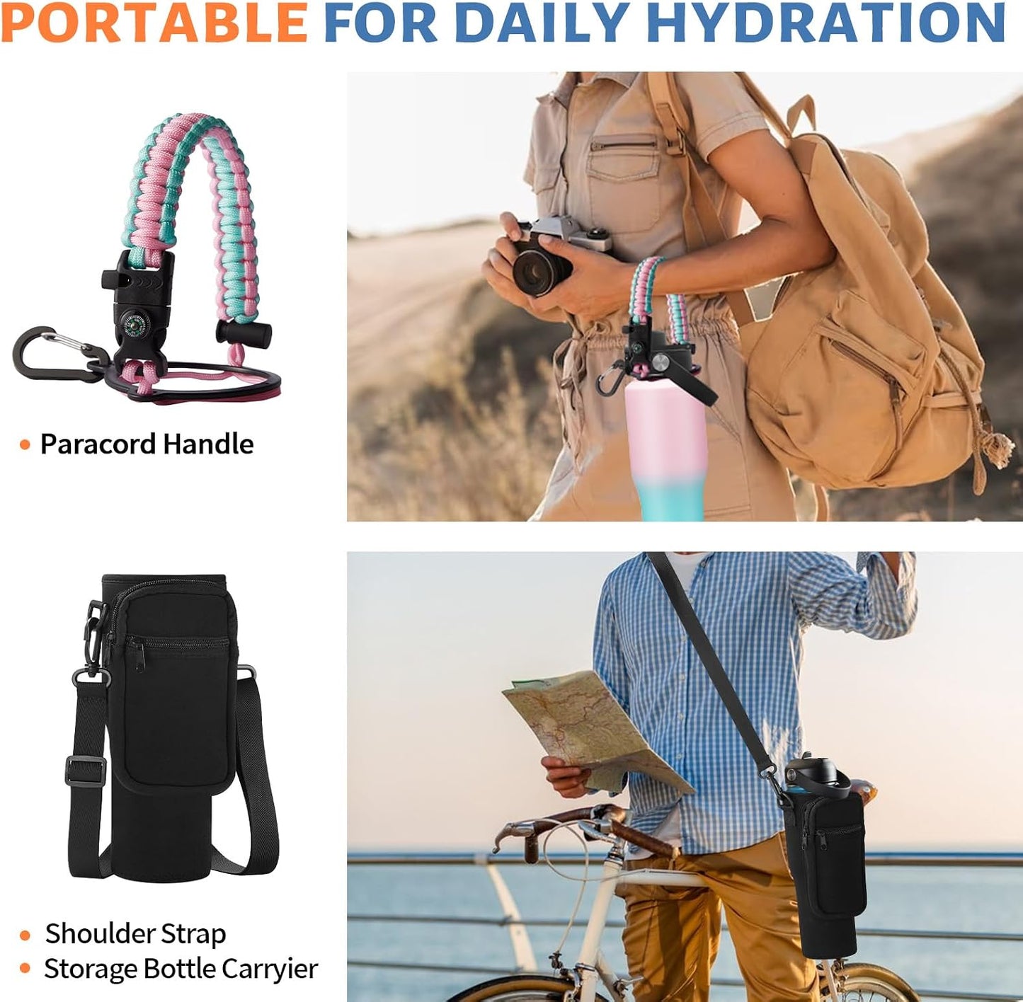 32 oz Stainless Steel Water Bottle with Straw - Spout Lid, Carrier Bag, Keep Cold-48H & Hot-24H Vacuum Insulated Flask Water Bottles Fits in Car Cup Holder, Bike, Coffee Travel Mug
