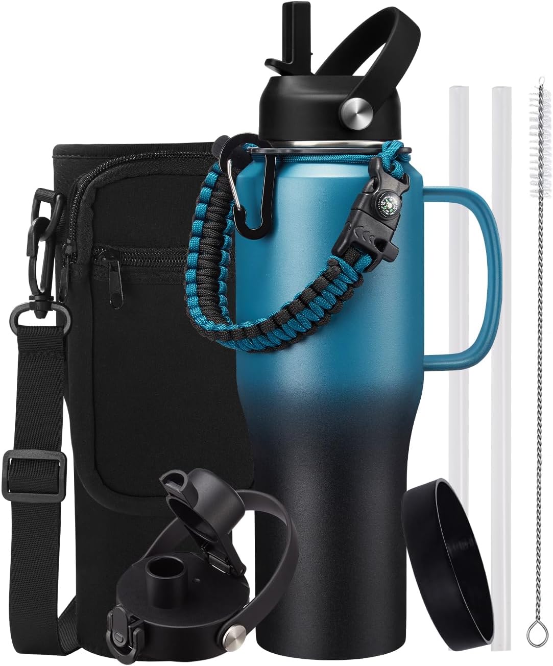 32 oz Stainless Steel Water Bottle with Straw - Spout Lid, Carrier Bag, Keep Cold-48H & Hot-24H Vacuum Insulated Flask Water Bottles Fits in Car Cup Holder, Bike, Coffee Travel Mug