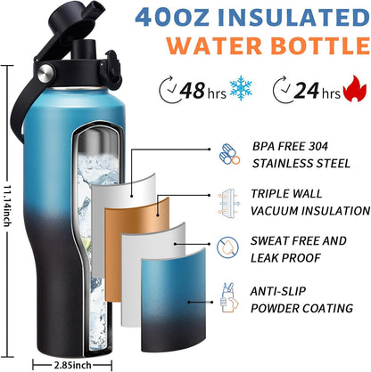 32 oz Stainless Steel Water Bottle with Straw - Spout Lid, Carrier Bag, Keep Cold-48H & Hot-24H Vacuum Insulated Flask Water Bottles Fits in Car Cup Holder, Bike, Coffee Travel Mug